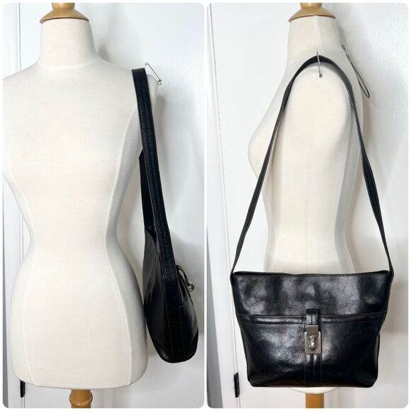 Vintage Etienne Aigner Black Leather Shoulder Bag Hobo - Picture 2 of 9